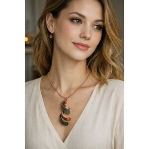 Copper Spiral Pendant Necklace Verdigris Patina Boho 20" + Extender